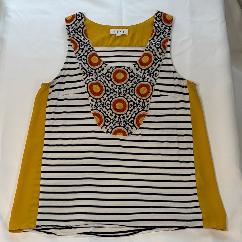 THML Striped Tank with Mustard Embroidered Front Yoke -105sku